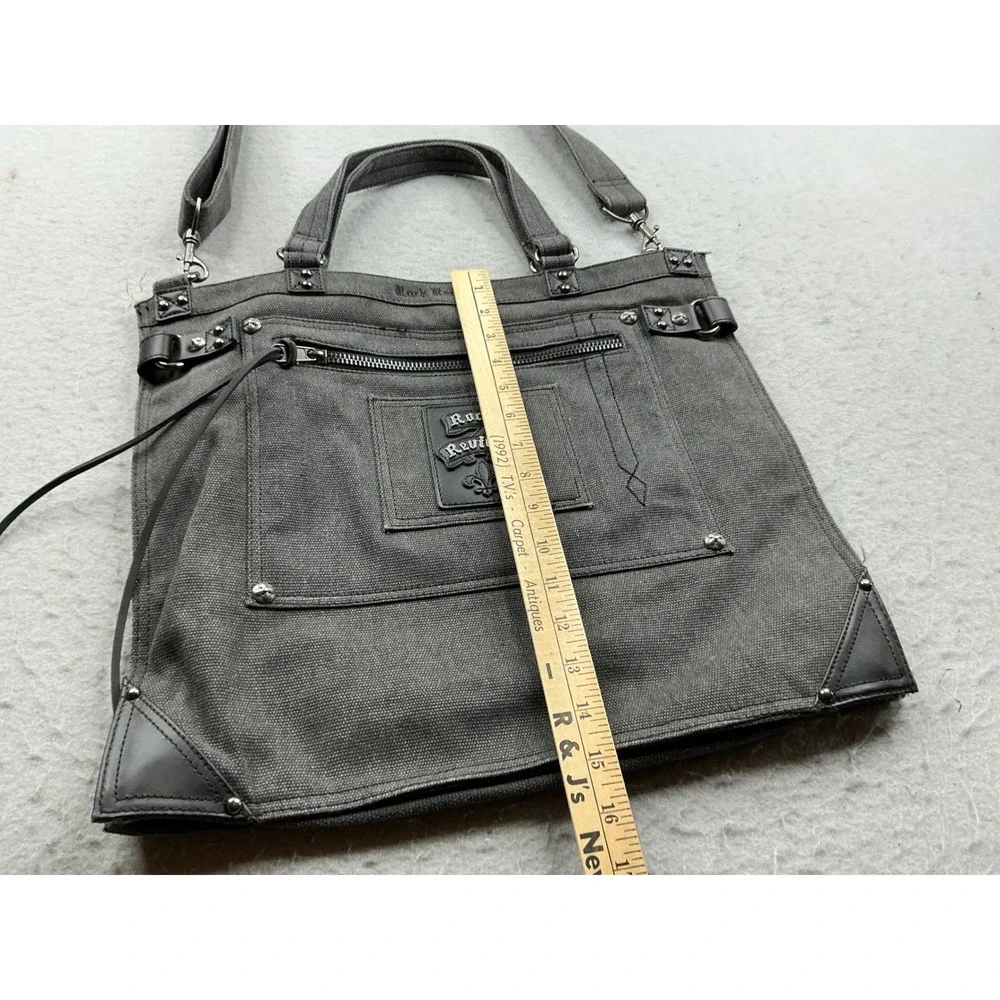 Rock Revival Y2K Canvas Messenger Bag Studded Crossbody Tote Grey OS Streetwear
